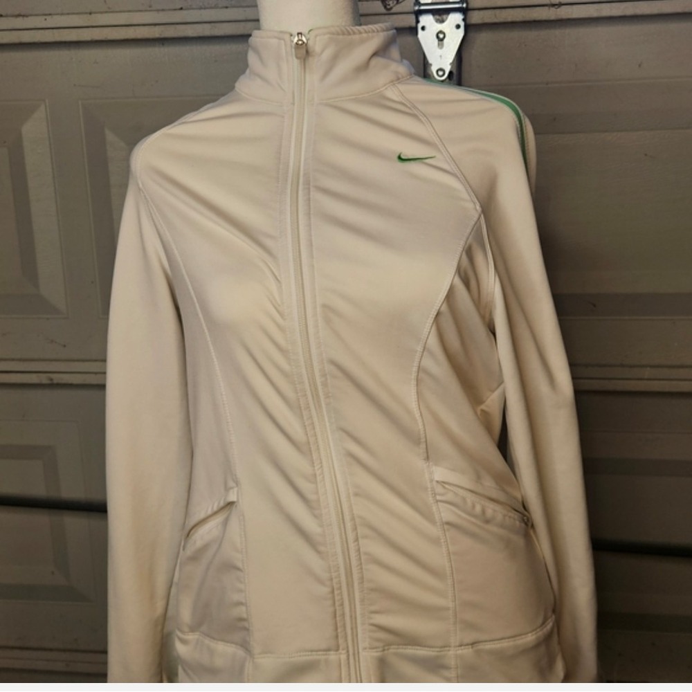 Nike Fit Dry Women's Track Jacket Small White Green Full Zip Y2K 255762-103